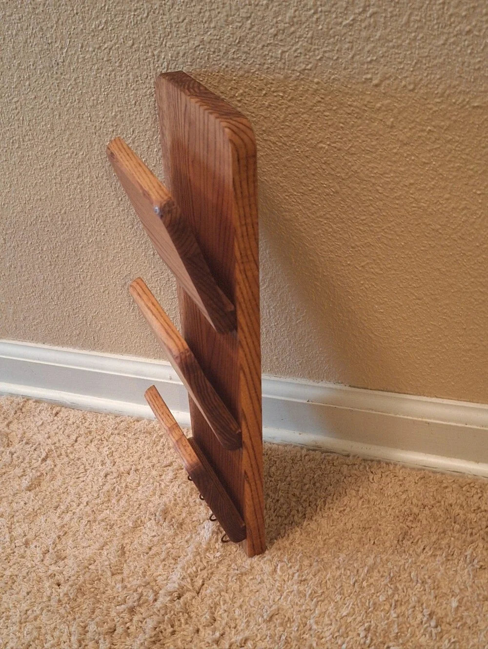 Wall-Mounted Oak Mail & Key Organizer with Three Pockets